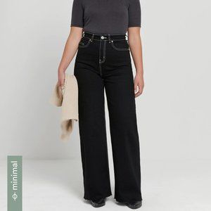 Frank & Oak Nina Wide Leg Frayed Hem Pants Black White Size 27